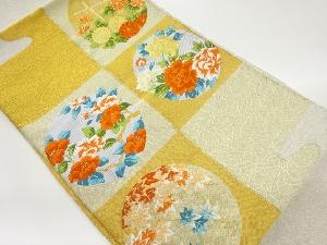 綴れ市松に丸文・花々・紅葉模様織出し名古屋帯